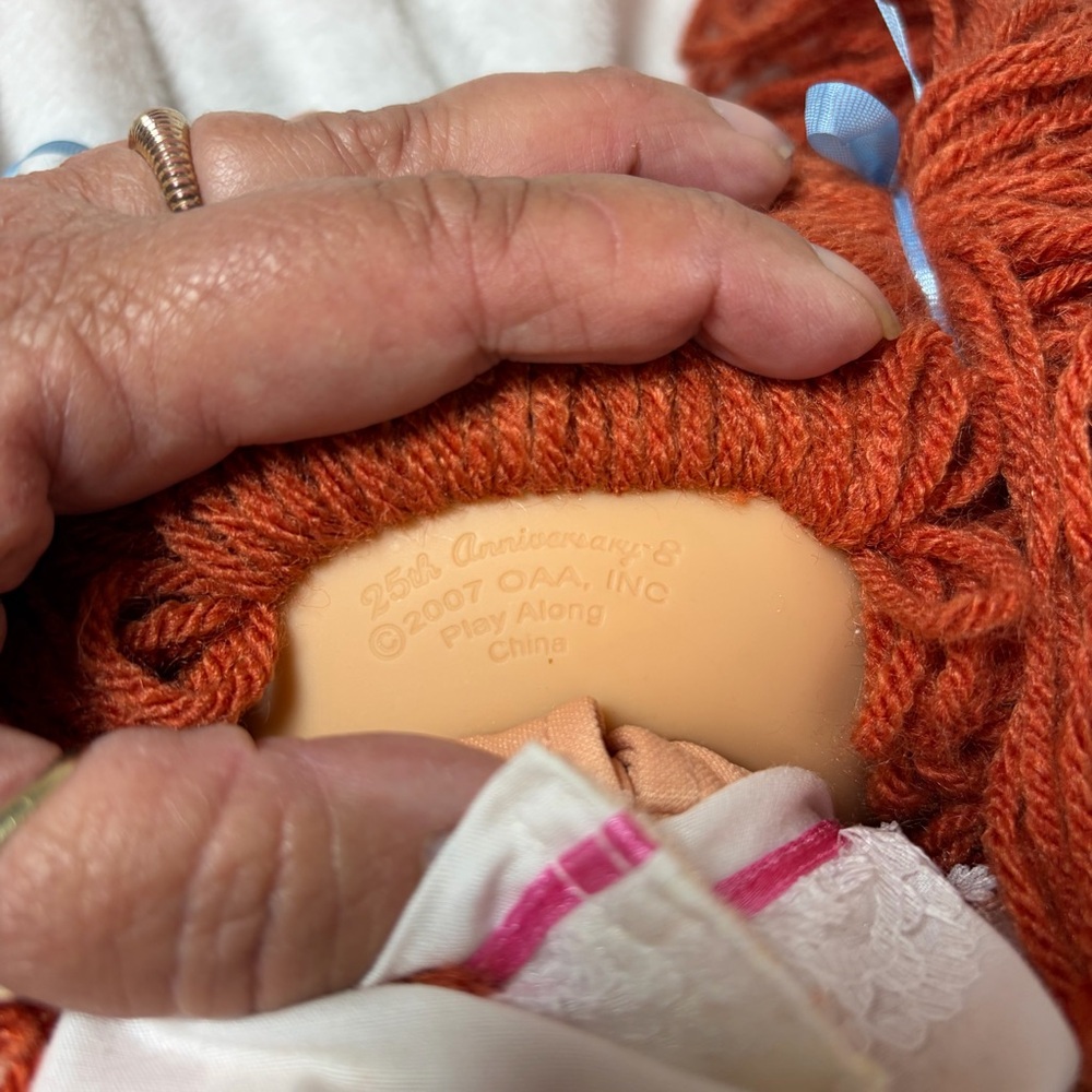 Cabbage patch 25th anniversary red hair freckles blue overalls Rustic Wood Chair - Picture 11 of 16